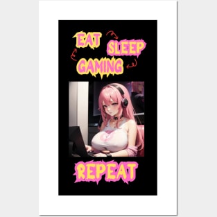 Eat Sleep Gaming Repeat Anime Girl Posters and Art